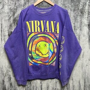 Urban Outfitters Nirvana Smiley Face Graphic Sweatshirt Green Nevermind Size XL